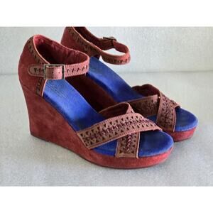 Toms Strappy Wedge Women Open Toe Canvas Wedge Sandal Size 7.5 W